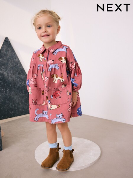 Chocolate Brown Character Long Sleeve Cotton Dress (3mths-8yrs) (H20726) | R$ 145 - R$ 175