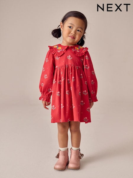 Red Ditsy Collar Long Sleeve Dress (3mths-8yrs) (H20778) | R$ 145 - R$ 205