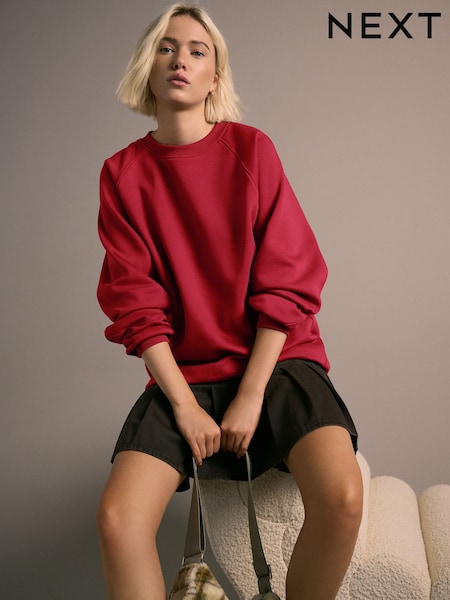 Cherry Red Relaxed Fit Heavyweight Regular Crew Neck Sweatshirt (H20783) | €29