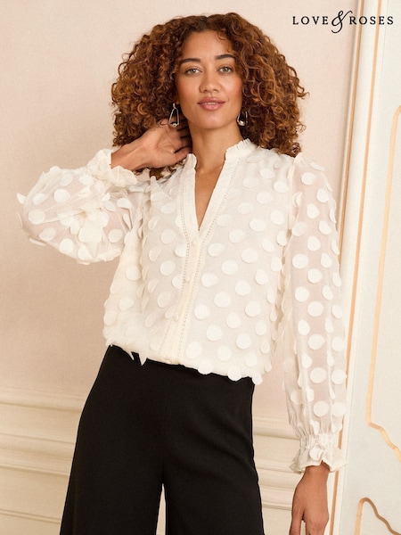 Blanco crudo - Love & Roses 3D Spot Long Sleeve Blouse (H20853) | 59 €