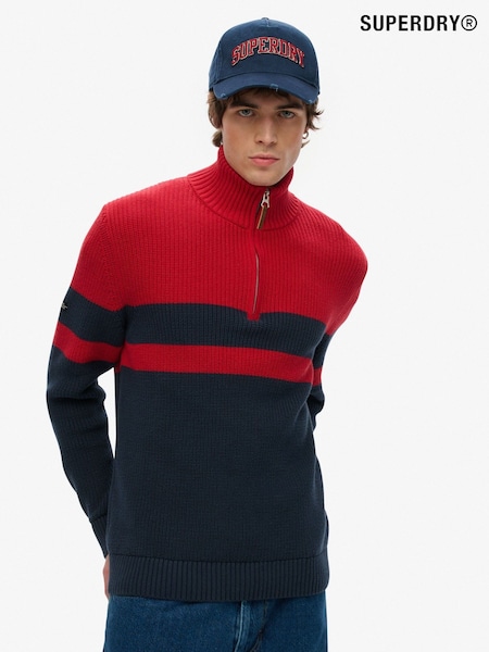 Superdry Blue 100% Cotton Classic Stripe Half Zip Jumper (H20896) | €99