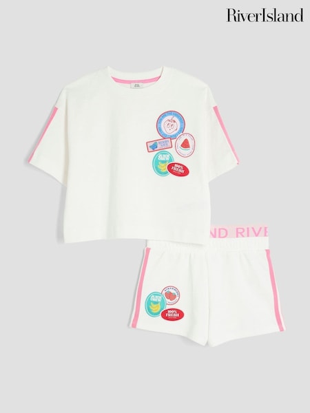 River Island White Girls 100% Cotton Badged Runner Set (H20907) | €25