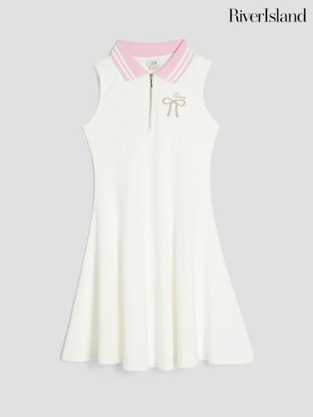 Cream - River Island Girls Sleeveless Bow Collar Dress (H20909) | 149 LEI