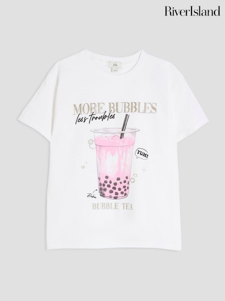 River Island Girls Glitter More Bubbles 100% Cotton T-Shirt (H20913) | €22