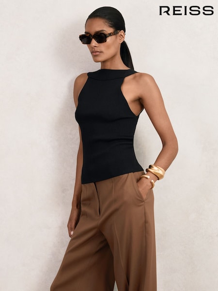 Reiss Black Maisie Low-Back Rib-Knit Vest (H20920) | €125