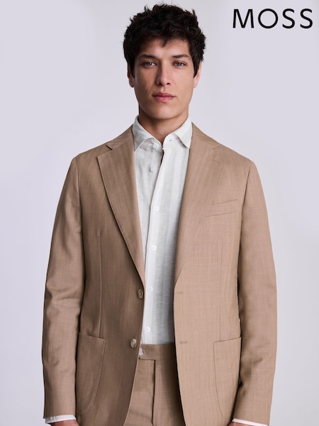 MOSS Natural Tailored Fit Sand Herringbone Jacket (H20946) | AED1,101