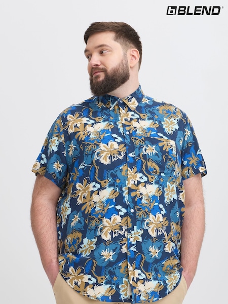 Blend Blue Floral Print Short Sleeve Shirt (H20948) | €43