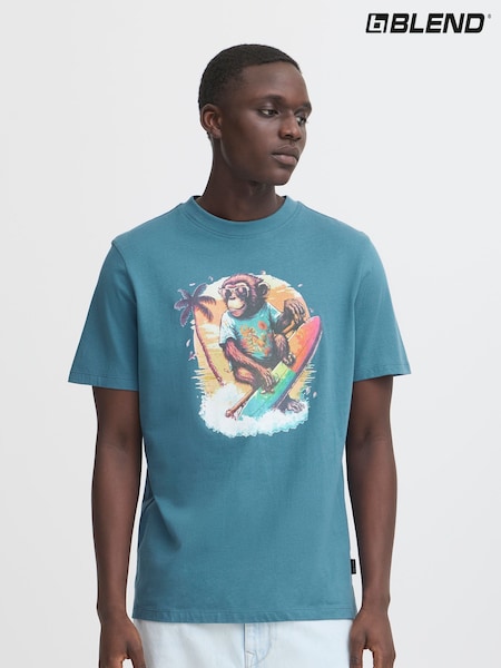 Blend Blue Surfer Printed Short Sleeve 100% Cotton T-Shirt (H20949) | €24