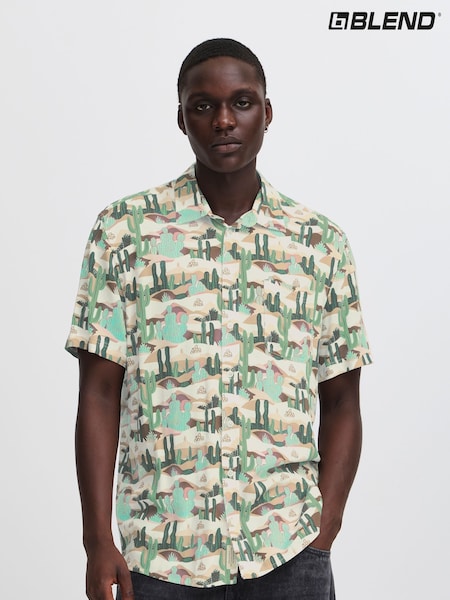 Blend Green Catctus Print Short Sleeve Shirt (H20954) | €52