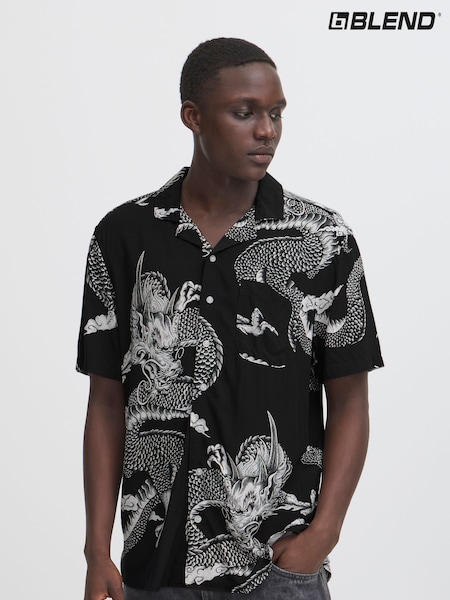 Blend Black Dragon Print Resort Short Sleeve Shirt (H20961) | €50