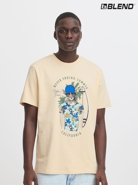 Blend Beige Deer Printed Short Sleeve T-Shirt (H20965) | €32