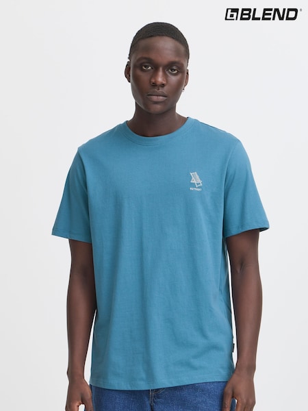 Blend Blue Embroidered Short Sleeve  100% Cotton T-Shirt (H20967) | €21