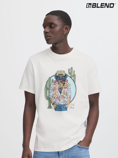 Blend White Owl Printed Short Sleeve T-Shirt (H20973) | €34