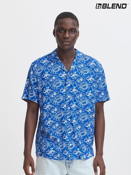 Blend Nautical Blue Crab Print Resort Short Sleeve Shirt (H20980) | €43