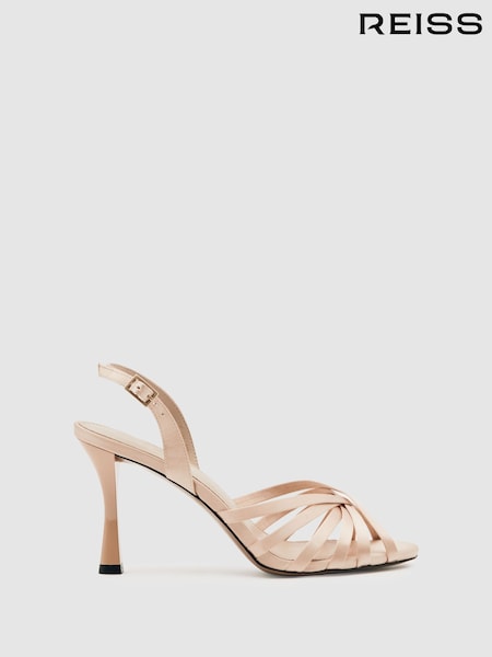 Reiss Neutral Larissa Satin Cross-Strap Heeled Sandals (H20984) | AED1,224