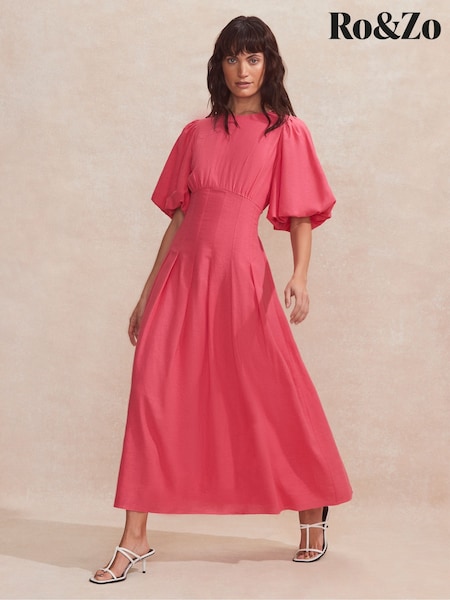 Ro&Zo Pink Pleat Detail Linen Blend Dress (H20997) | €164