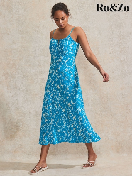 Ro&Zo Blue Leaf Keyhole Petite Cami Dress (H21010) | €113
