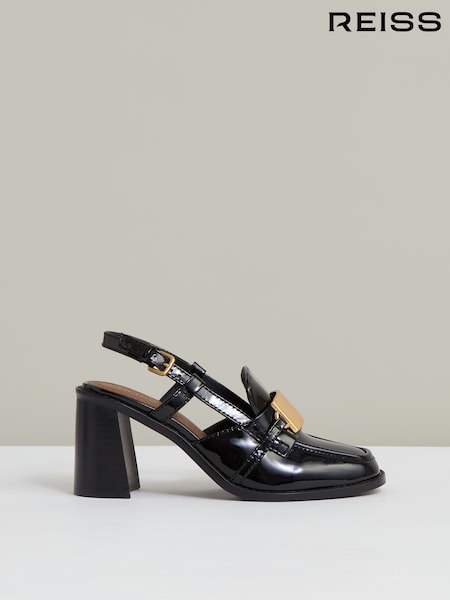 Reiss Black Laura Patent Leather Slingback Heeled Loafers (H21023) | AED1,368