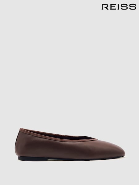 Reiss Brown Dina Nappa Leather Ballet Flats (H21027) | €227