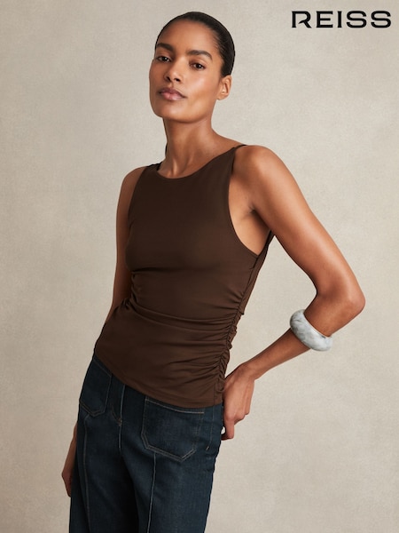 Коричнево-шоколадный - Reiss Nadia Ruched Jersey Cowl Back Vest (H21029) | €119