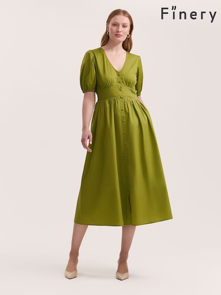 Finery Green Addison Cotton Button Through Midi Dress (H21103) | €69