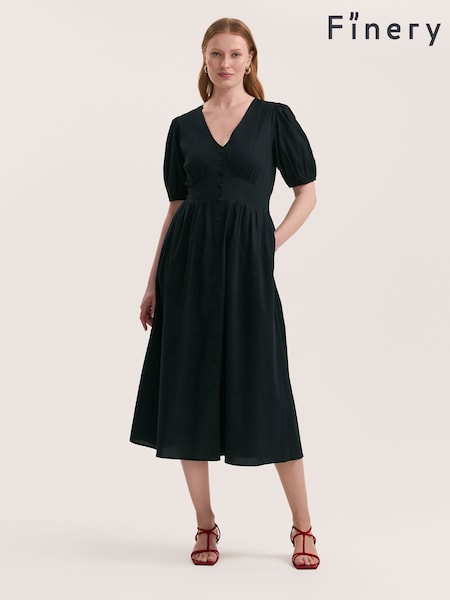 Finery Black Addison Cotton Button Through Midi Dress (H21109) | €69