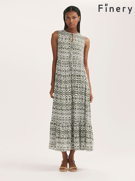Finery Green Larissa Printed Tie Front Midi Dress (H21128) | R$ 485