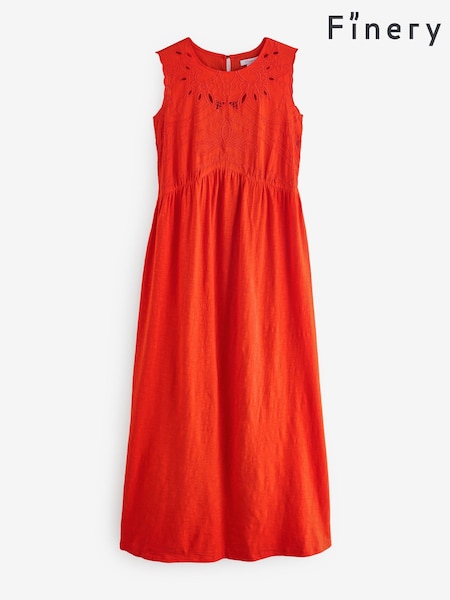 Finery Red Liberte Embroidered Cotton Jersey Midi Dress (H21131) | €69