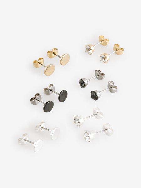 DCK Mens Silver Tone Mixed Metal Stud Earrings Pack (H21165) | €22