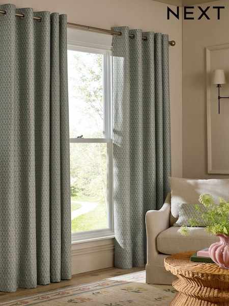 Green Mini Leaf Jacquard Eyelet Lined Curtains (H21172) | €66 - €185