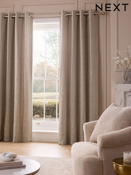 Natural Zebra Chenille Eyelet Lined Curtains (H21181) | €79 - €192
