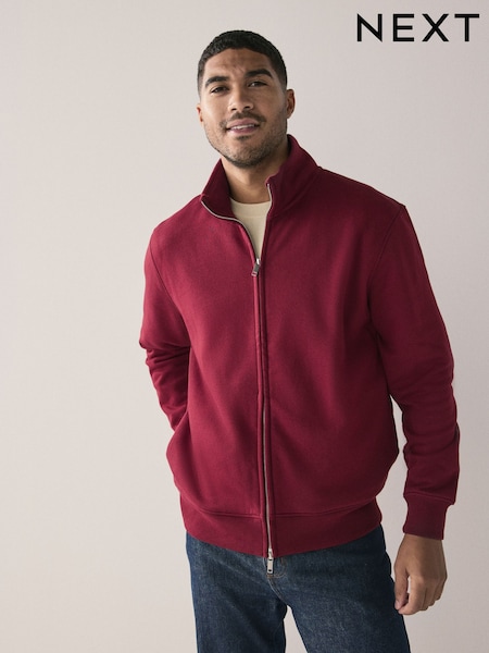 Dark Red Cotton Rich Jersey Zip Through Funnel Neck Sweatshirt (H21212) | 173 QAR