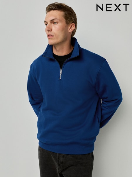 Ink Blue Quarter Zip Cotton Rich Jersey Sweatshirt (H21219) | 158 QAR