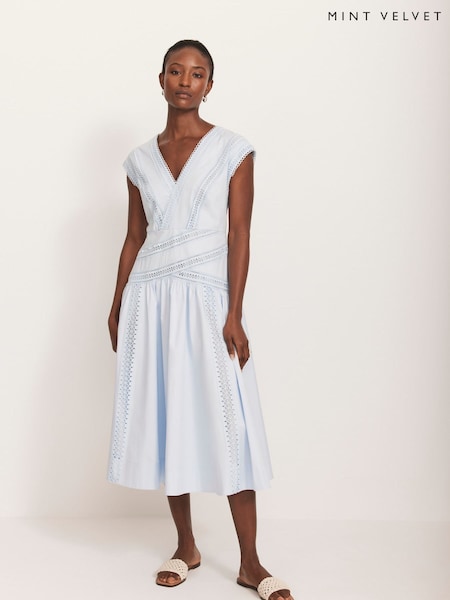Mint Velvet Blue 100% Cotton Midi Dress (H21253) | €219