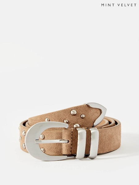 Mint Velvet Brown Studded Suede Waist Belt (H21262) | AED344