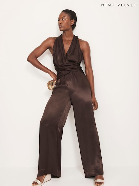 Mint Velvet Brown Satin Wide Trousers (H21288) | € 154