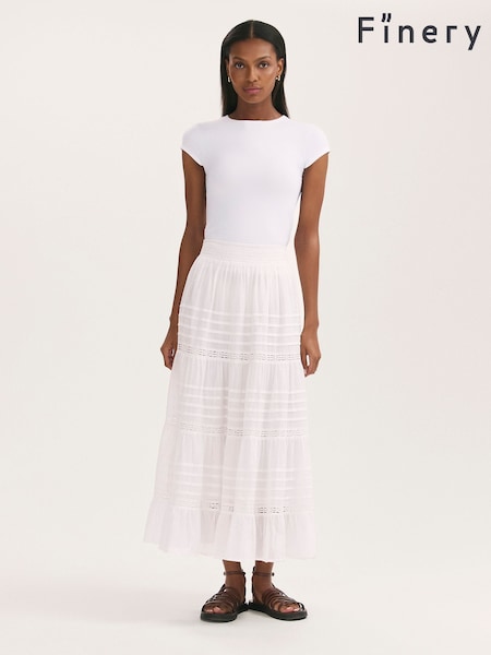 Finery White Imani Cotton Voile Tiered Midi Skirt (H21295) | 3,545 UAH