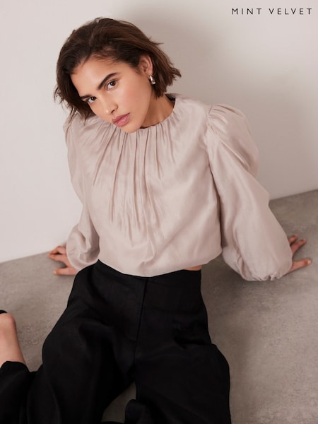 Mint Velvet Cream Sheer Puff Sleeve Blouse (H21299) | €118