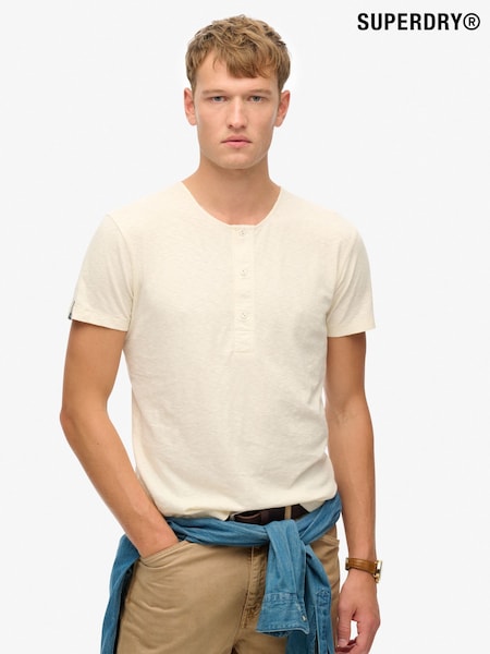 Superdry White The Merchant Store Short Sleeve Grandad 100% Cotton T-Shirt (H21302) | €45