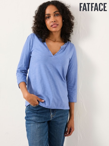 FatFace Aster Chambray Blue 3/4 Sleeve T Shirt (H21319) | €38.50