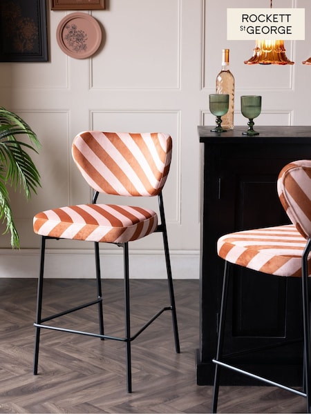 Rockett St George Pink and Amber Studio Stripe Perfect Bar Stool (H21332) | €246