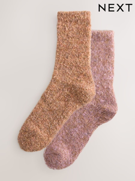 Pink/Rust Boucle Cosy Socks 2 Pack (H21338) | €14