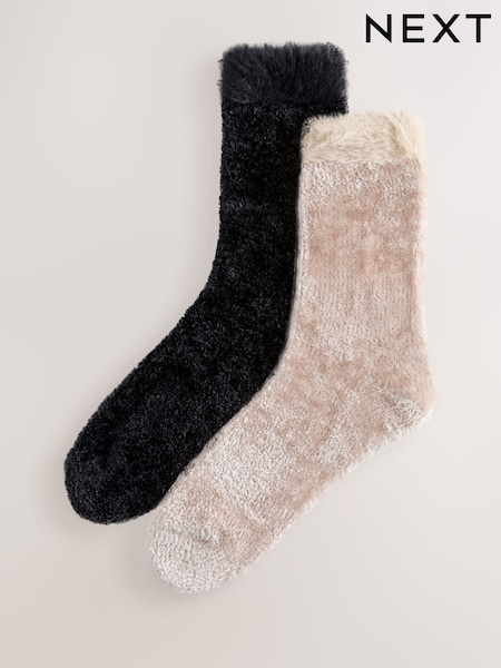 Black/ Neutral Velvet Cosy Socks 2 Pack (H21343) | €10