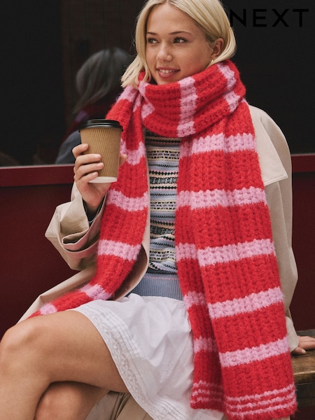 Pink Knitted Wool Blend Striped Scarf (H21363) | €34.50