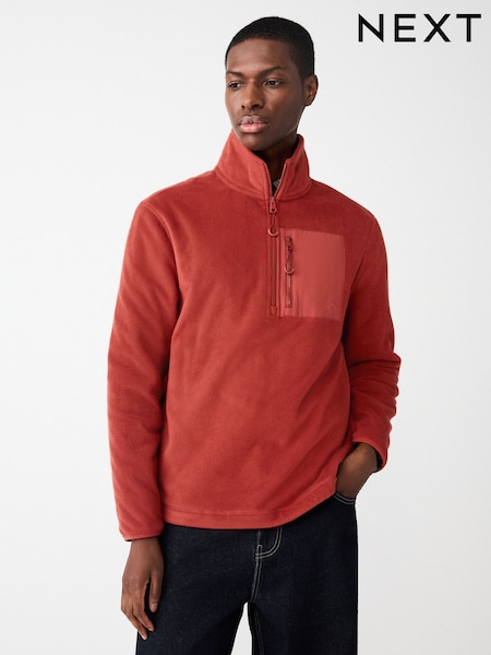 Rust Brown Zip Neck Utility Style Full Zip Polar Fleece (H21384) | €41