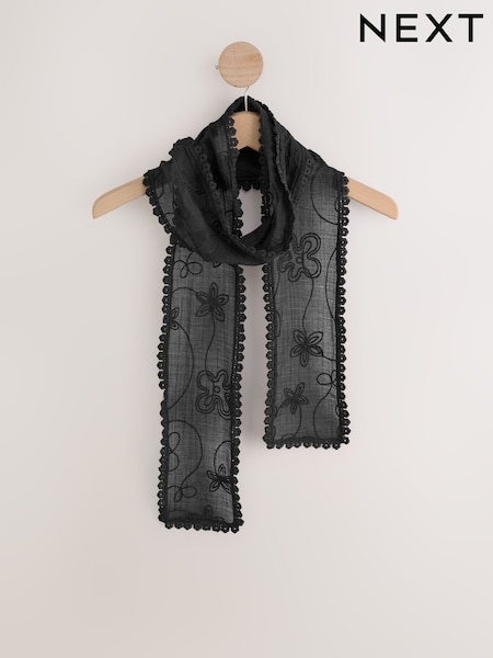 Black Skinny Embroidered Scarf (H21392) | €17