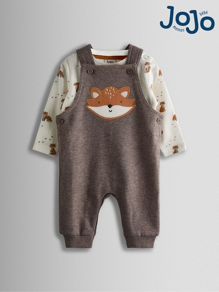 JoJo Maman Bébé Mocha Brown Fox 2-Piece Appliqué Dungarees & Print Top Set (H21420) | R$ 275 - R$ 285