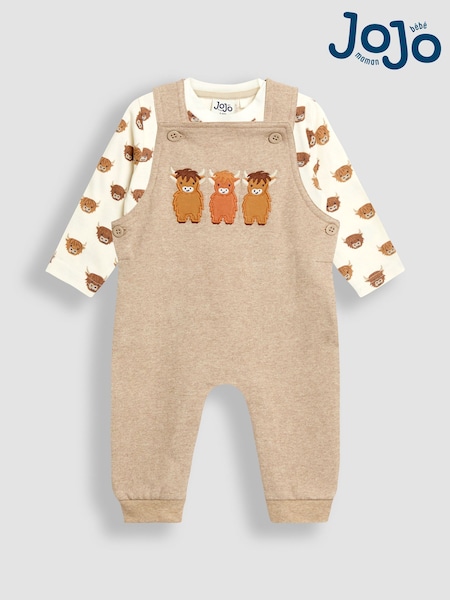JoJo Maman Bébé Natural 2-Piece Appliqué Dungarees & Print Top Set (H21426) | AED163 - AED169