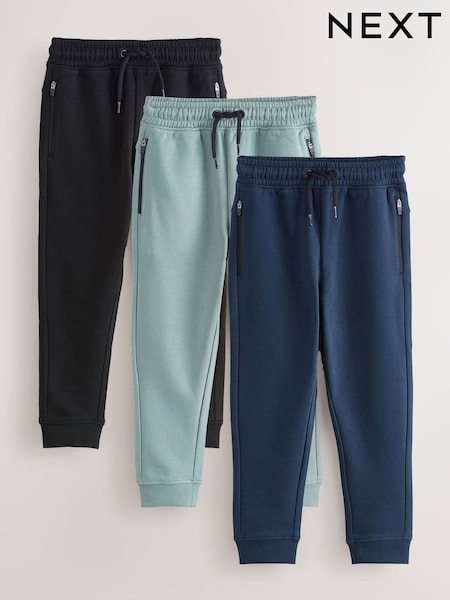 Multi Black/Navy/Mineral Slim Fit Zip Joggers 3 Pack (3-16yrs) (H21429) | 173 QAR - 277 QAR