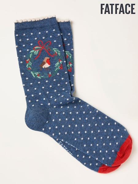 FatFace Navy Robin Wreath Socks (H21467) | €11